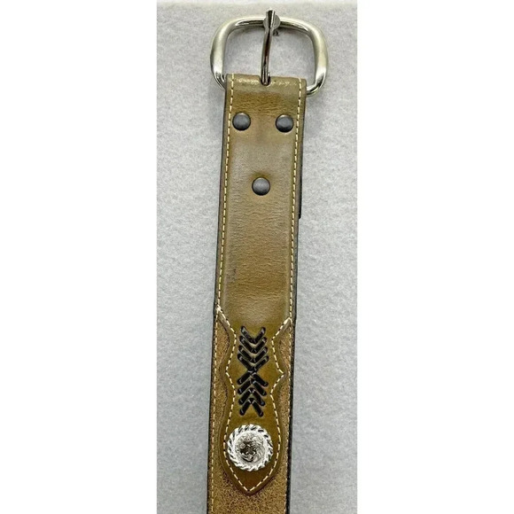 Nocona Belt Men 32 Brown Black LEATHER Concho String Lace Arrow Western - Picture 5 of 15